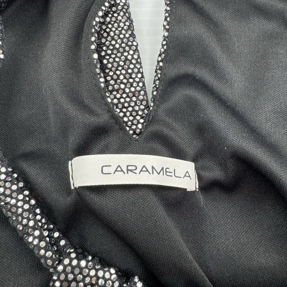 Caramela Black Silver Tiered Halter Dress Womens M Party Cocktail - Picture 4 of 11